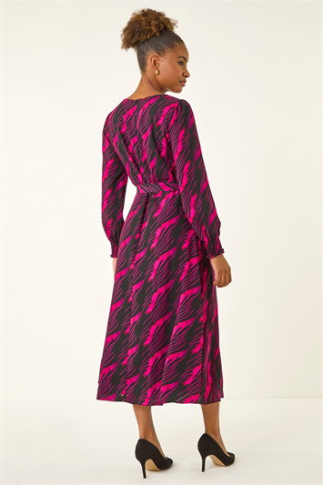 Abstract Feather Shirred Midi Dress 14808872