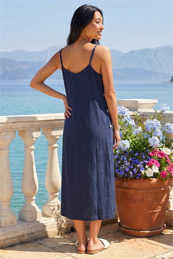 Petite Side Button Linen Blend Dress 14885860