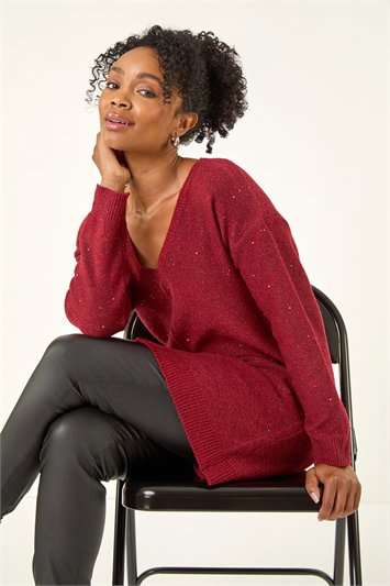 Petite Sparkle V-Neck Knit Jumper 16307995