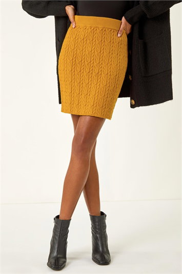 Orange Cable Knitted Elastic Waist Skirt