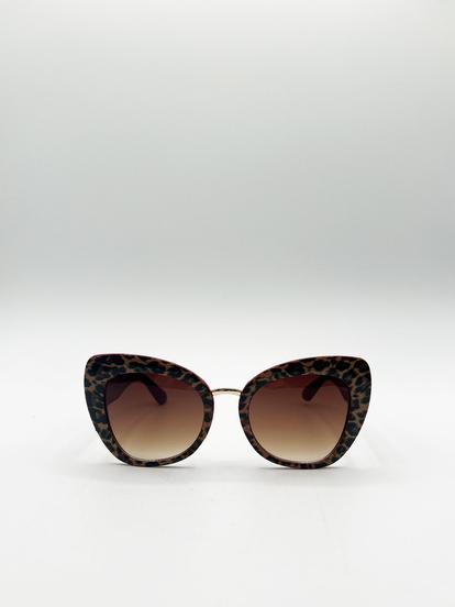 Brown Oversized Cat-Eye Sunglasses In Brown Red
