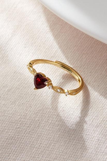 Red Sterling Silver Cz Red Heart Ring