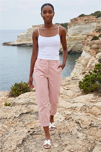 Pink Petite Cotton Blend Stretch Chino Trousers