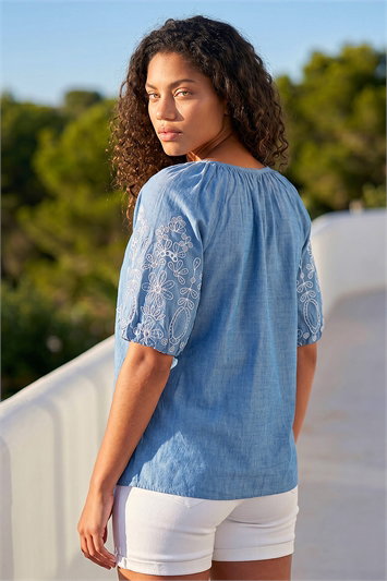 Petite Embroidered V-Neck Top 10236009
