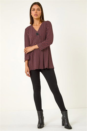 Geometric Print Button Detail Top 19309178