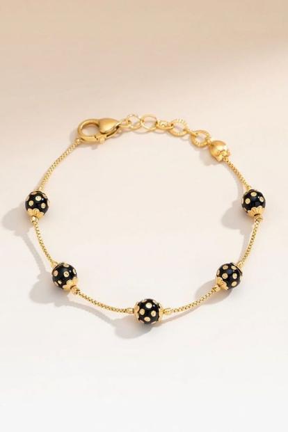 Black Black Ball Slim Gold Plated Elegant Bracelet