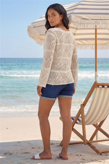 Crochet Tie Front  V-Neck Tunic Top 16106738