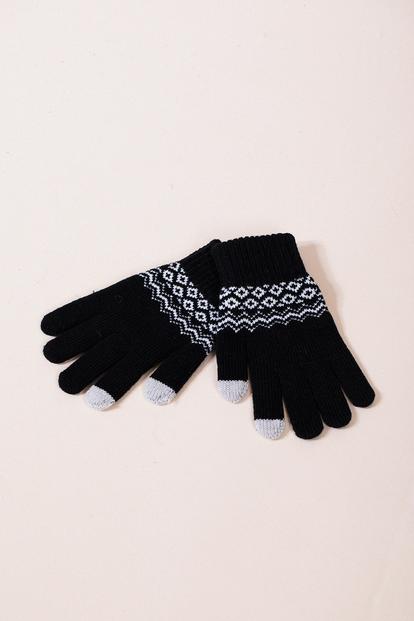 Black Pattern Gloves - Touch Screen