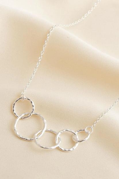 Metallic Sterling Silver Five Rings Necklace