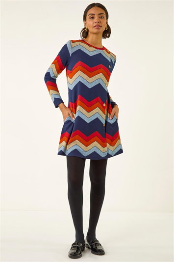 Orange Zig Zag Side Button Dress