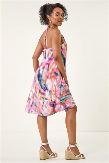 Petite Abstract Halter Neck Stretch Dress 14755572