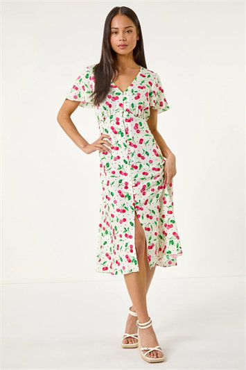 Petite Cherry Print Button Tea Dress 14710278