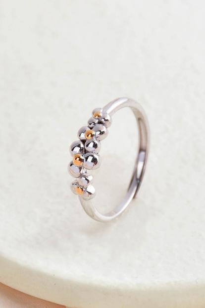 Metallic Sterling Silver Daisy Floral Adjustable Ring