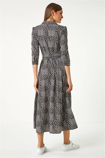 Black Chain Print Midi Shirt Dress | Roman UK