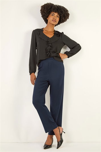 Blue Straight Leg Ponte Stretch Trouser