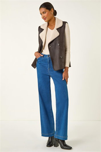 Faux Leather Borg Lined Gilet 15044714