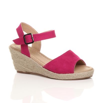 Pink Mid Wedge Heel Ankle Strap Sandals Espadrilles