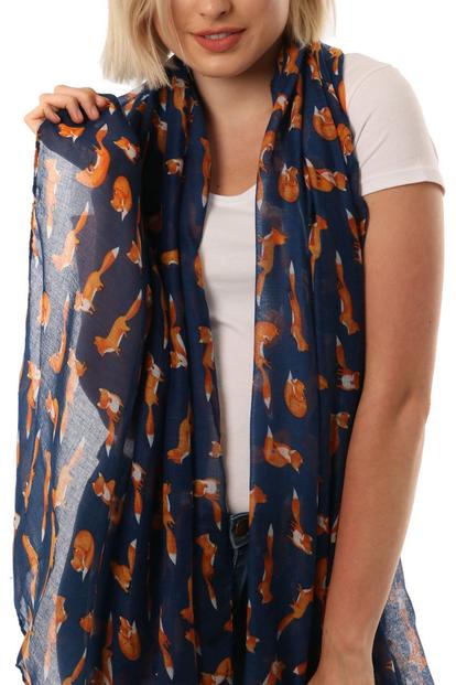 Blue Woodland Fox Lightweight Scarf