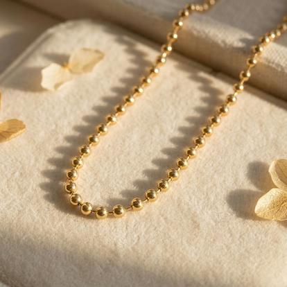 Metallic 18Ct Gold Plated Ball Chain Choker Necklace