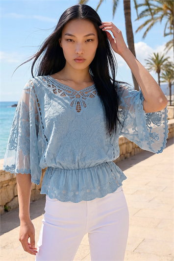 Blue Dusk Butterfly Lace Blouse