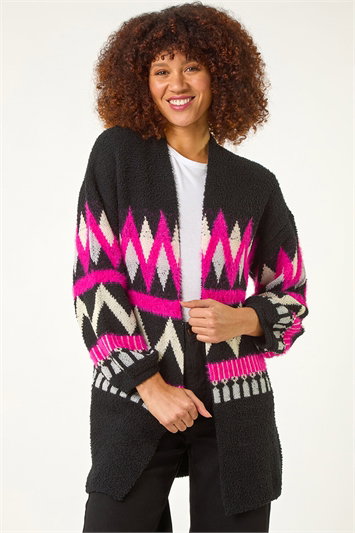 Pink Aztec Jacquard Knit Cardigan