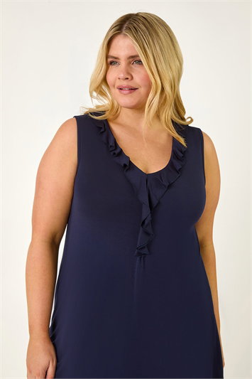 Blue Curve Ruffle Neck Vest Top