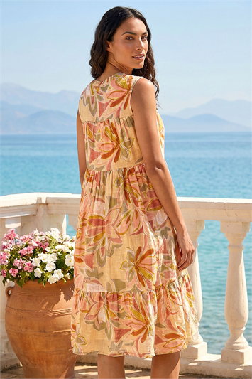 Leaf Print Lace Detail Smock Dress 14640769