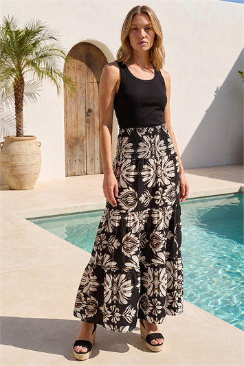 Printed Tiered Shirred Maxi Skirt 17075219