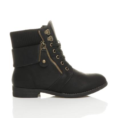 Lace Up Knitted Collar Biker Military Boots M000033531