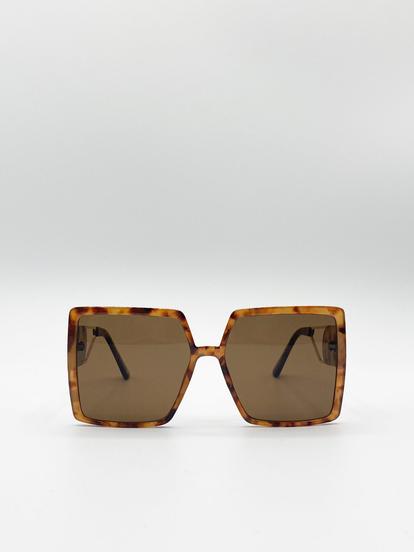Brown Oversized Square Sunglasses With Temple Frame Detail