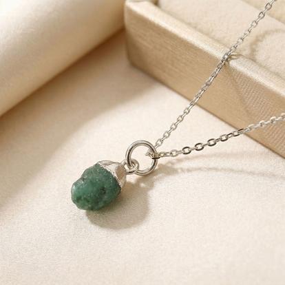 Metallic Raw Emerald Sterling Silver May Birthstone Necklace