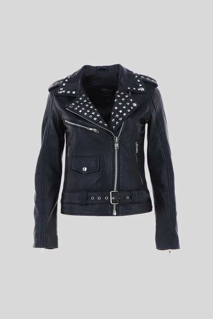 Black 'Strega' Real Leather Goth Style Fashion Biker Jacket With Studs
