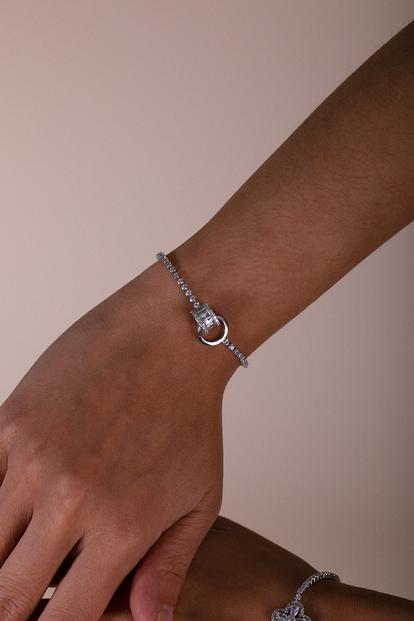 Metallic Double Ring Diamante Bracelet - Gift Boxed