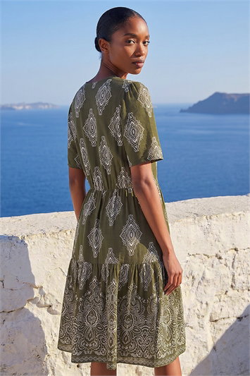 Petite Border Print Tiered Dress 14747240
