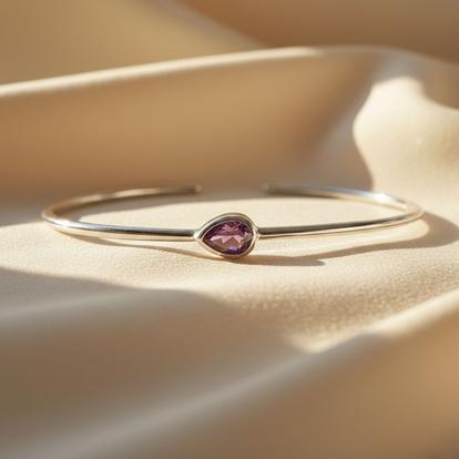 Purple Minimalist Sterling Silver Amethyst February Birthstone Bangle Bracelet