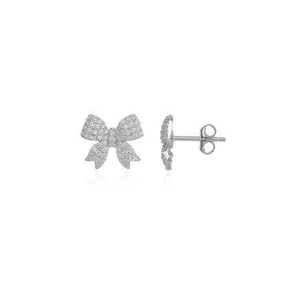 Metallic Bowtie Sterling Silver Zirconia Stud Earring