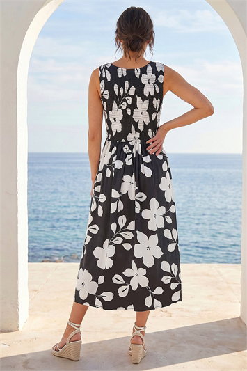 Petite Floral Print Shirred Midi Dress 14908308