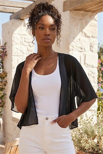 Black Chiffon Cape Cropped Bolero