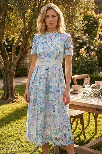 Watercolour Lace Midi Dress 14866009