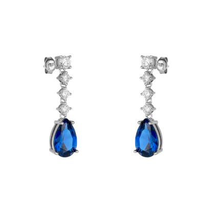Metallic Pear Shape Sapphire Sterling Silver Drop Earrings