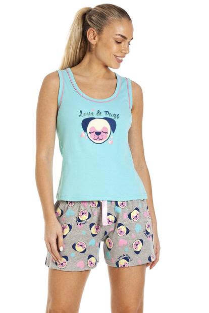 Blue Dog Motif Short Cotton Pyjama Set