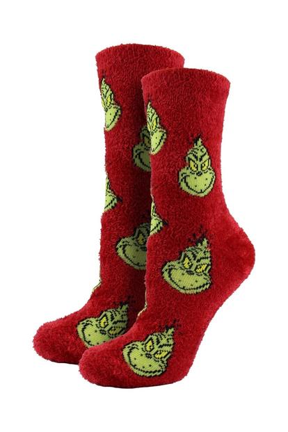 Red Ladies Novelty Grinch Socks | Funny Red Grinch Design Christmas Socks