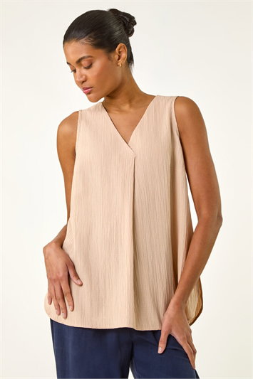 White Textured Pleat Front Vest Top