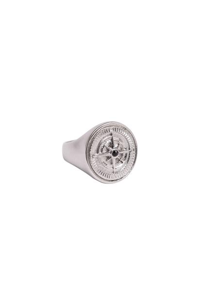 Metallic Compass Signet Pinky Ring