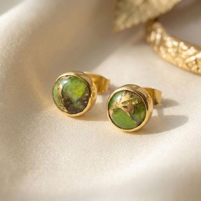 Metallic Peridot August Birthstone Stud Gold Plated Earrings
