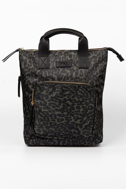 Green Leopard Top Handle Foldable Backpack