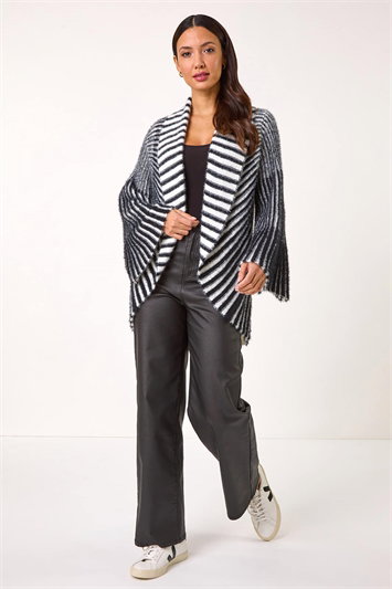 Shawl Fluffy Striped Knit Cardigan 16164008