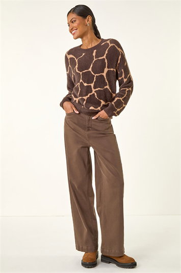 Brown Fluffy Animal Print Knit Jumper