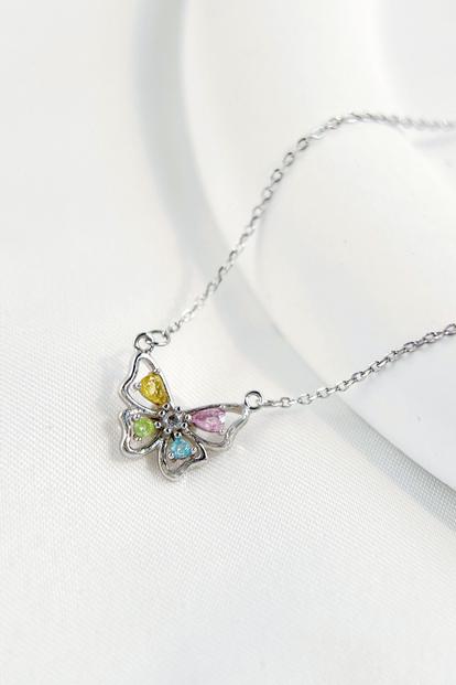 Multi Sterling Silver Colourful Butterfly Necklace