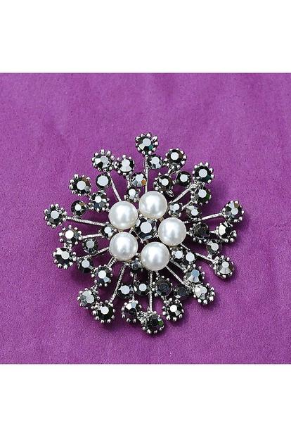 Metallic Vintage Brooch With Pearl And Crystal